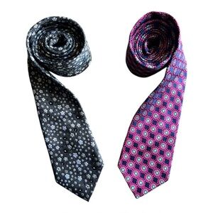 Lot 2X Bruno Pirttelli Roma Slim 100% Silk Hand Made Ties Blue Black